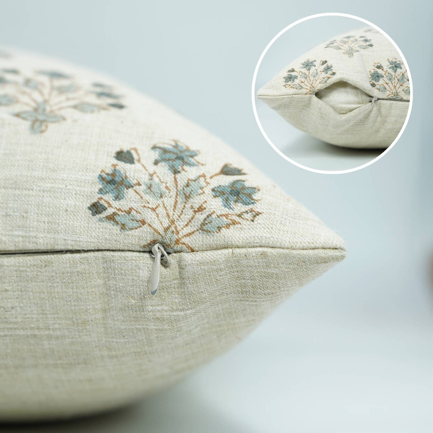 Floral Block Print Linen Blend Pillow Cover- Diwali Flower