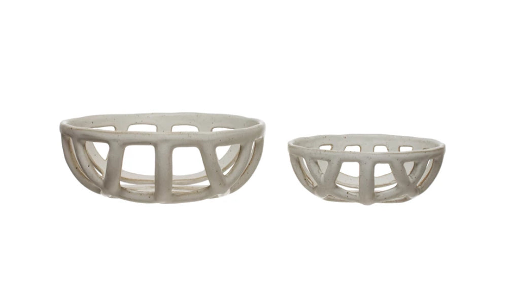 Handmade stoneware basket bowls