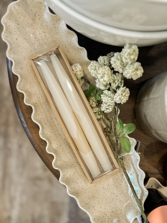 Unscented Taper Candles in Box, Cream Color, Set of 2
