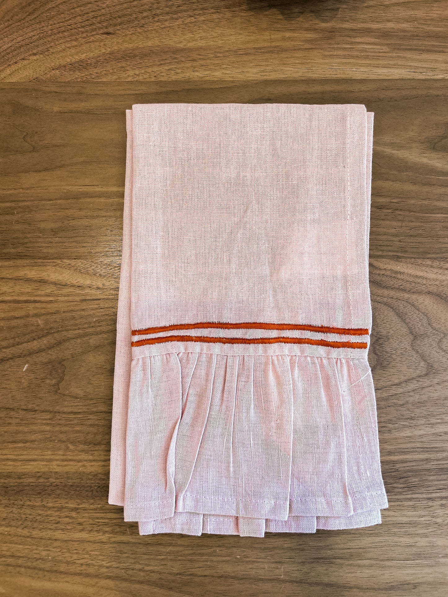 Cotton & Linen Tea Towel w/ Embroidered Stripes & Ruffle, 2 Colors