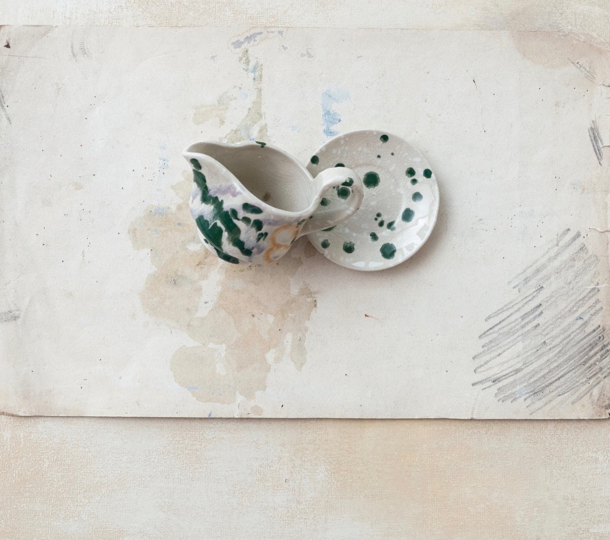 Hand-Painted Creamer w Saucer