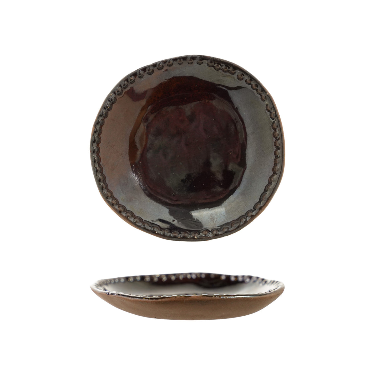 Stoneware Dish, Reactive Glaze, Brown (Each One Will Vary)