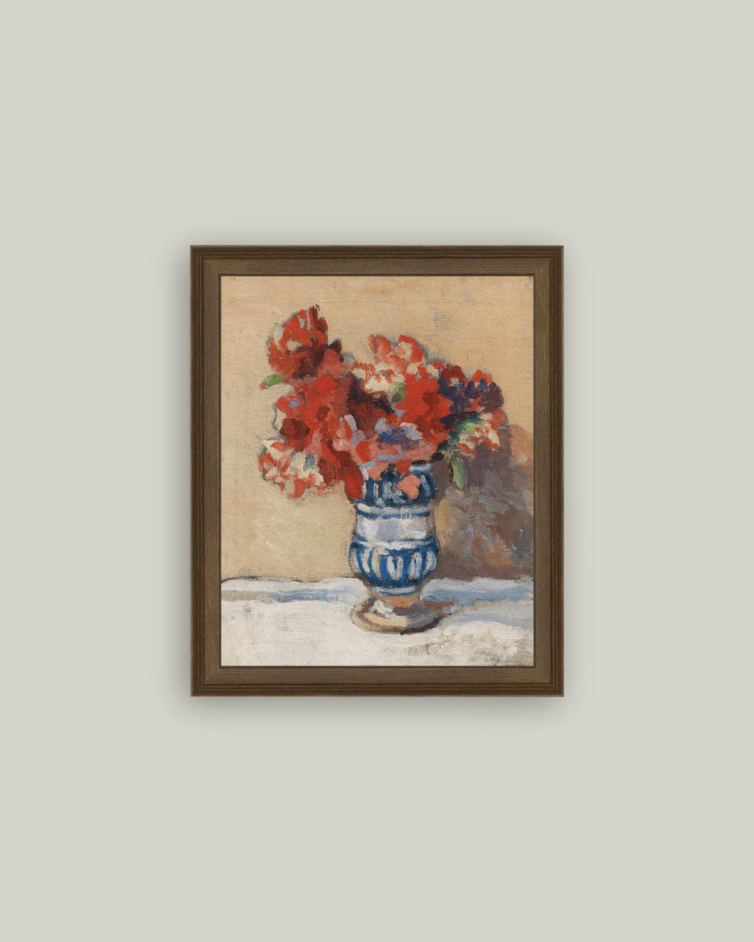 Red Flowers in Blue Vase