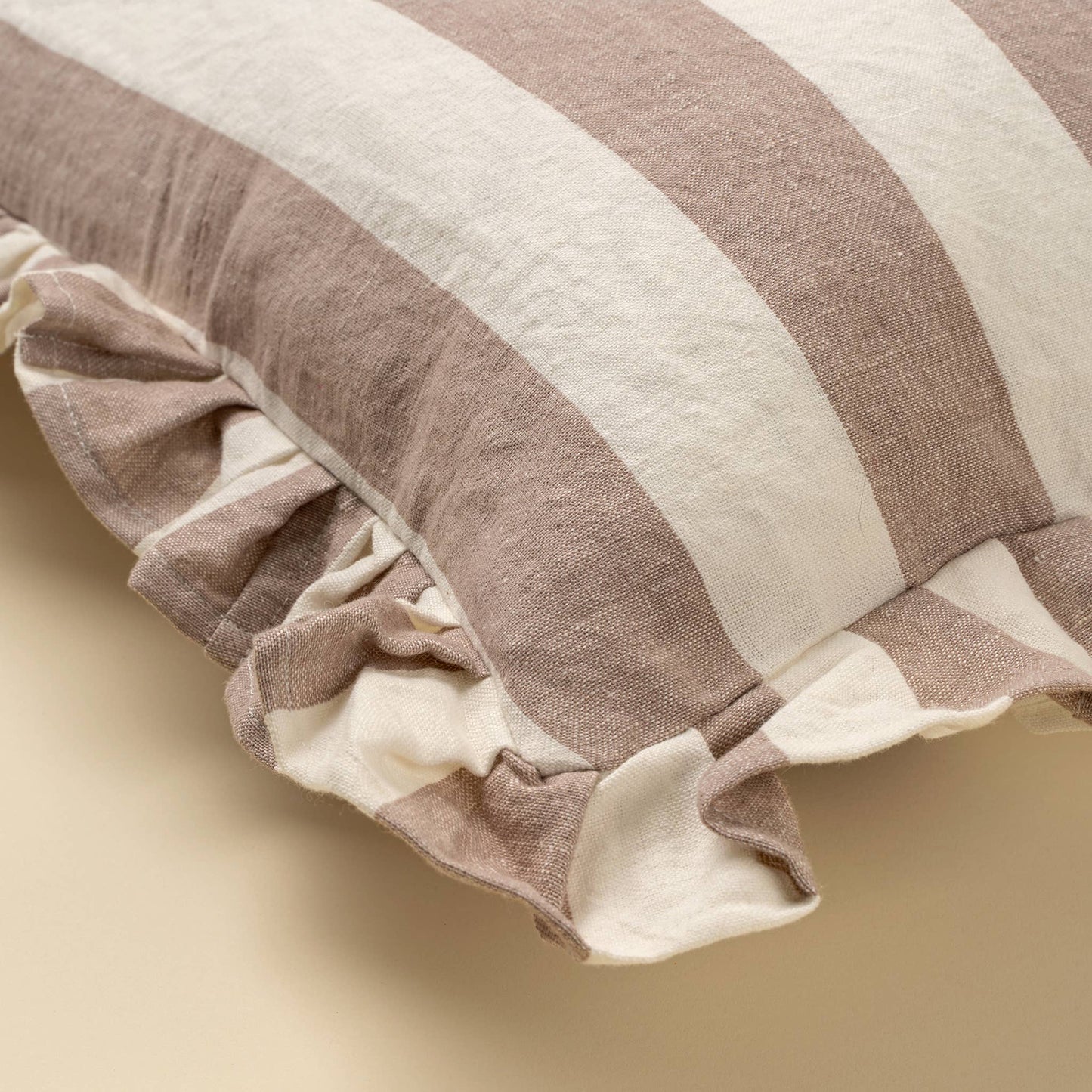 20x20 Ruffle Thick Stripe Pillow, Fawn