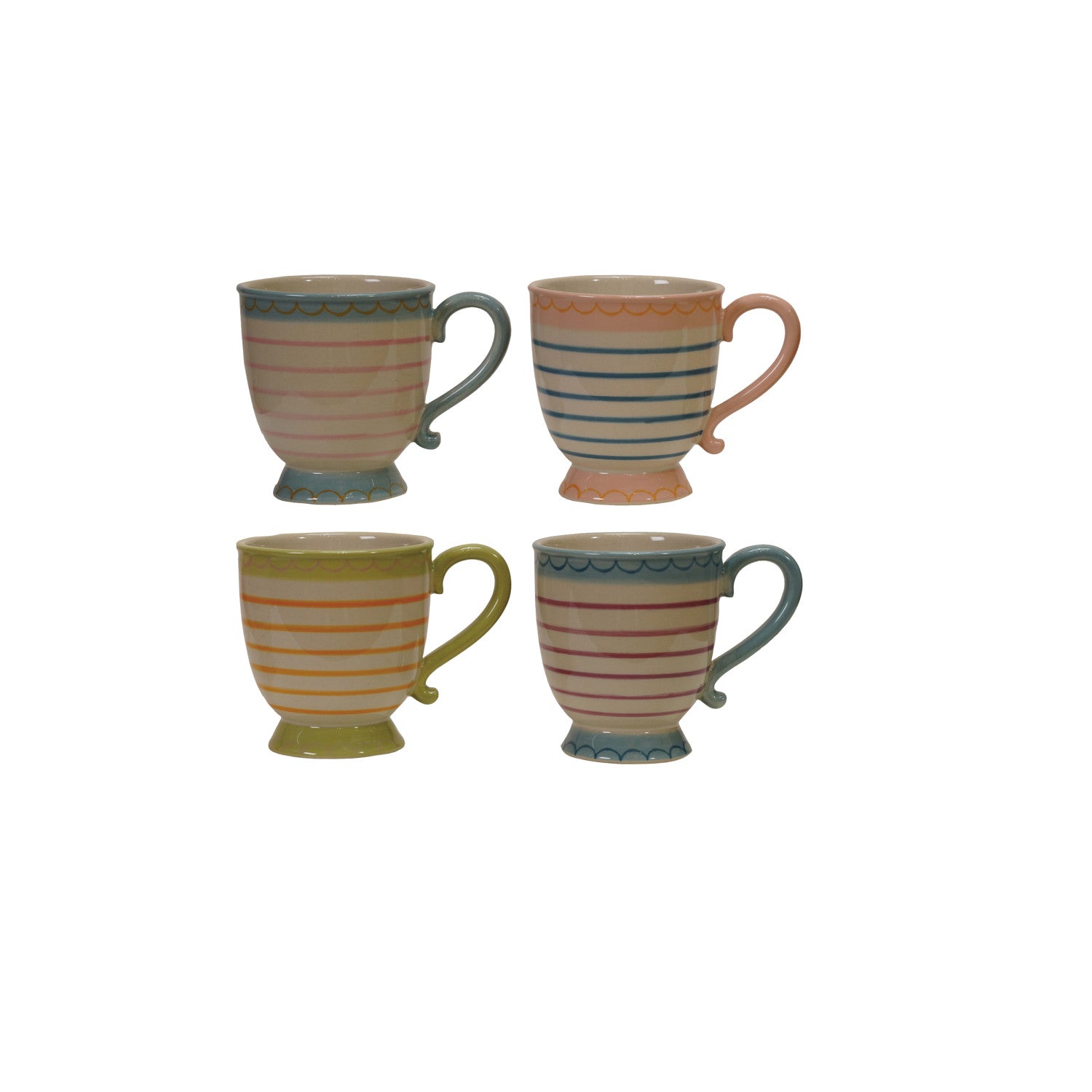 10 oz. Hand-Painted Stoneware Footed Mug, 4 Styles ©