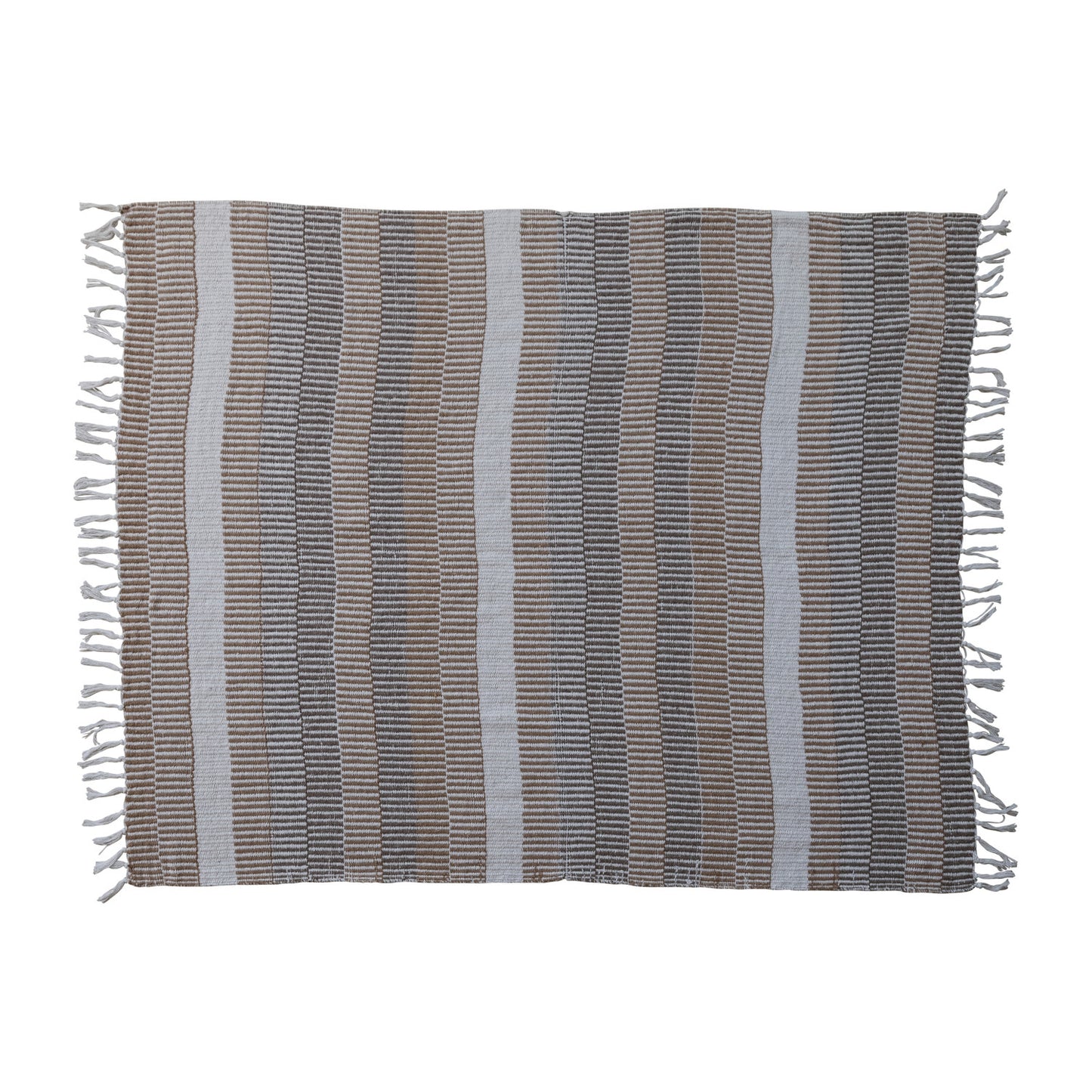 Woven Recycled Cotton Blend Throw with Stripes & Fringe