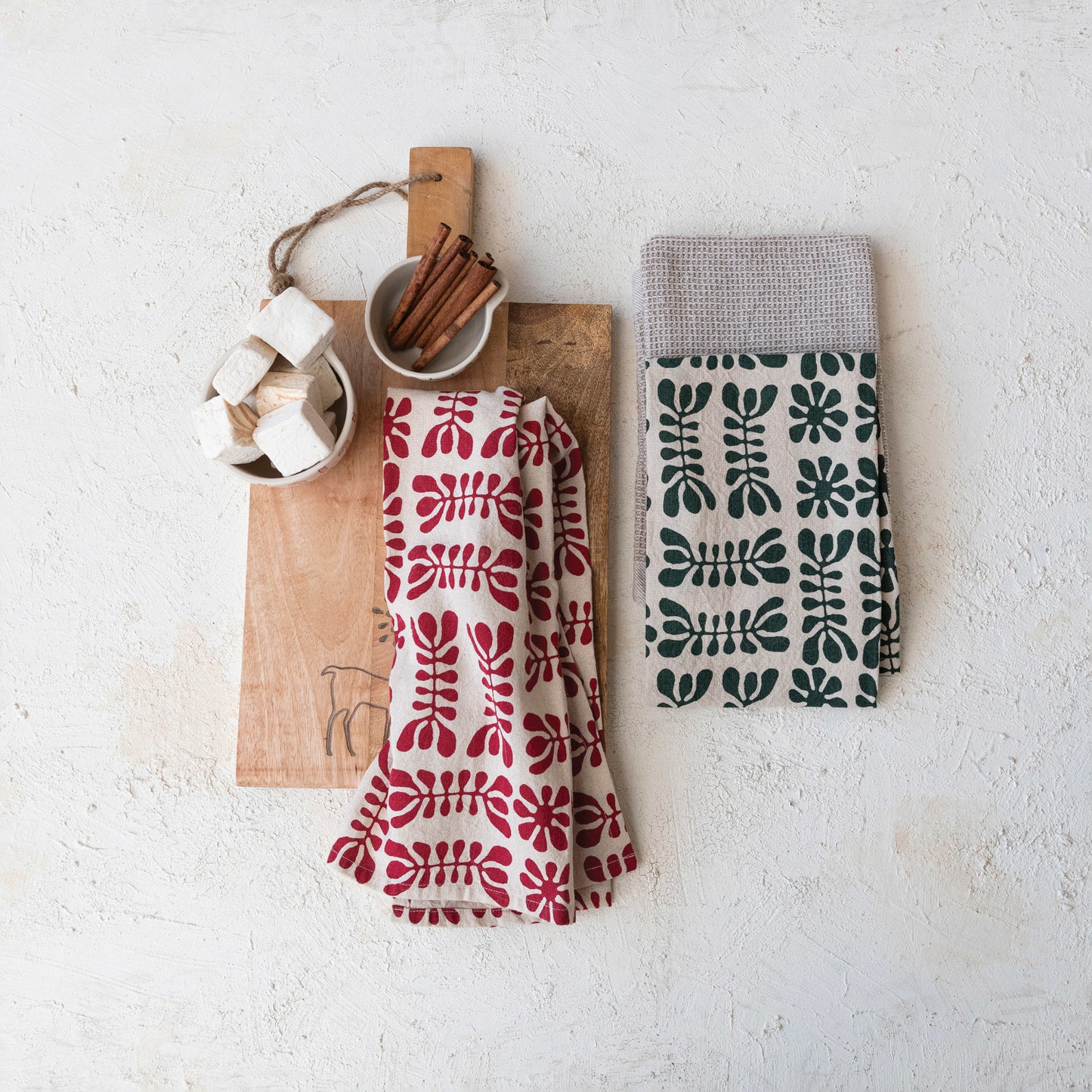 Stonewashed Cotton Printed & Waffle Weave Tea Towels