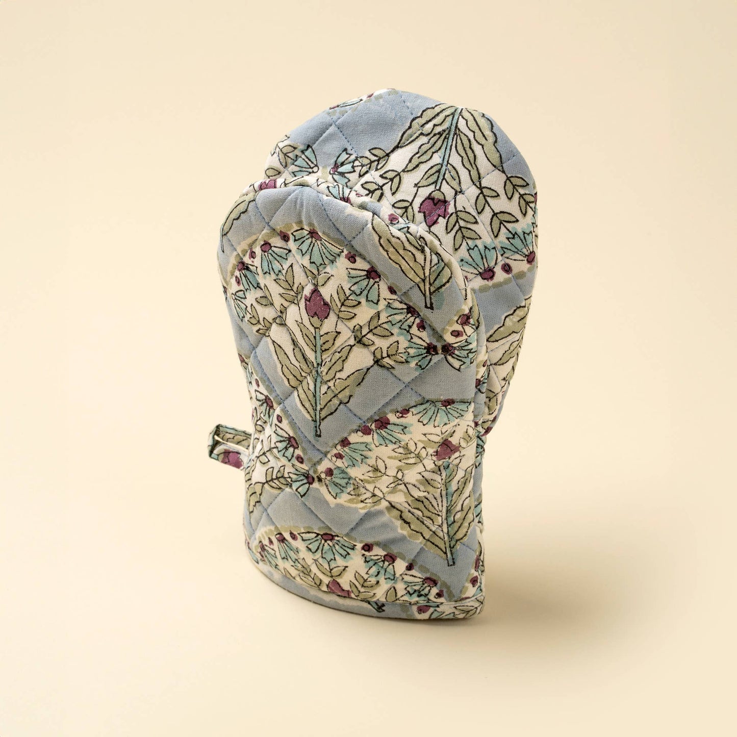 Sakura Block Print Oven Mitt, Blue