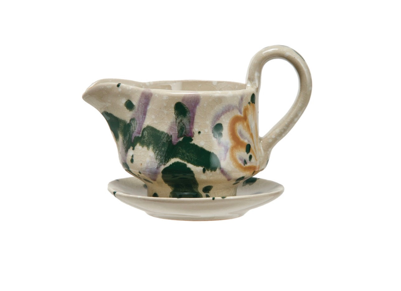Hand-Painted Creamer w Saucer