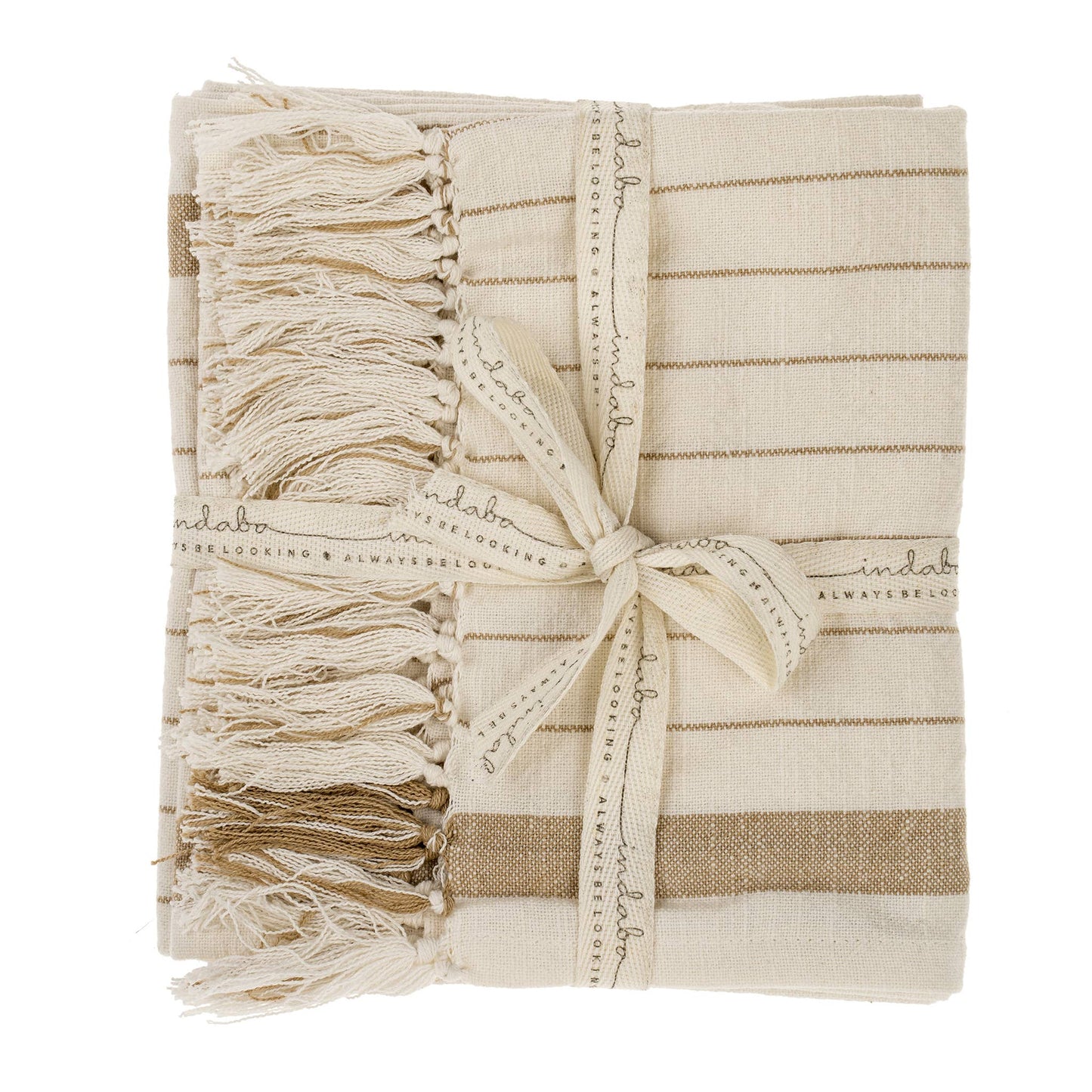 2 Pinstripe Hand Towels- Warm Sand