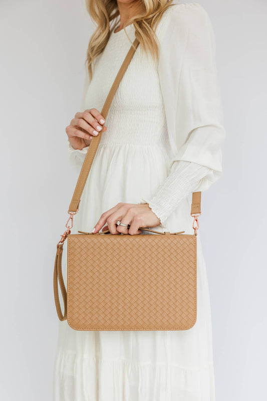Bible Cover, Weave Bible Case, Crossbody CARAMEL
