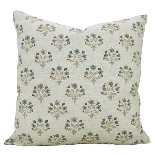 Floral Block Print Linen Blend Pillow Cover- Diwali Flower