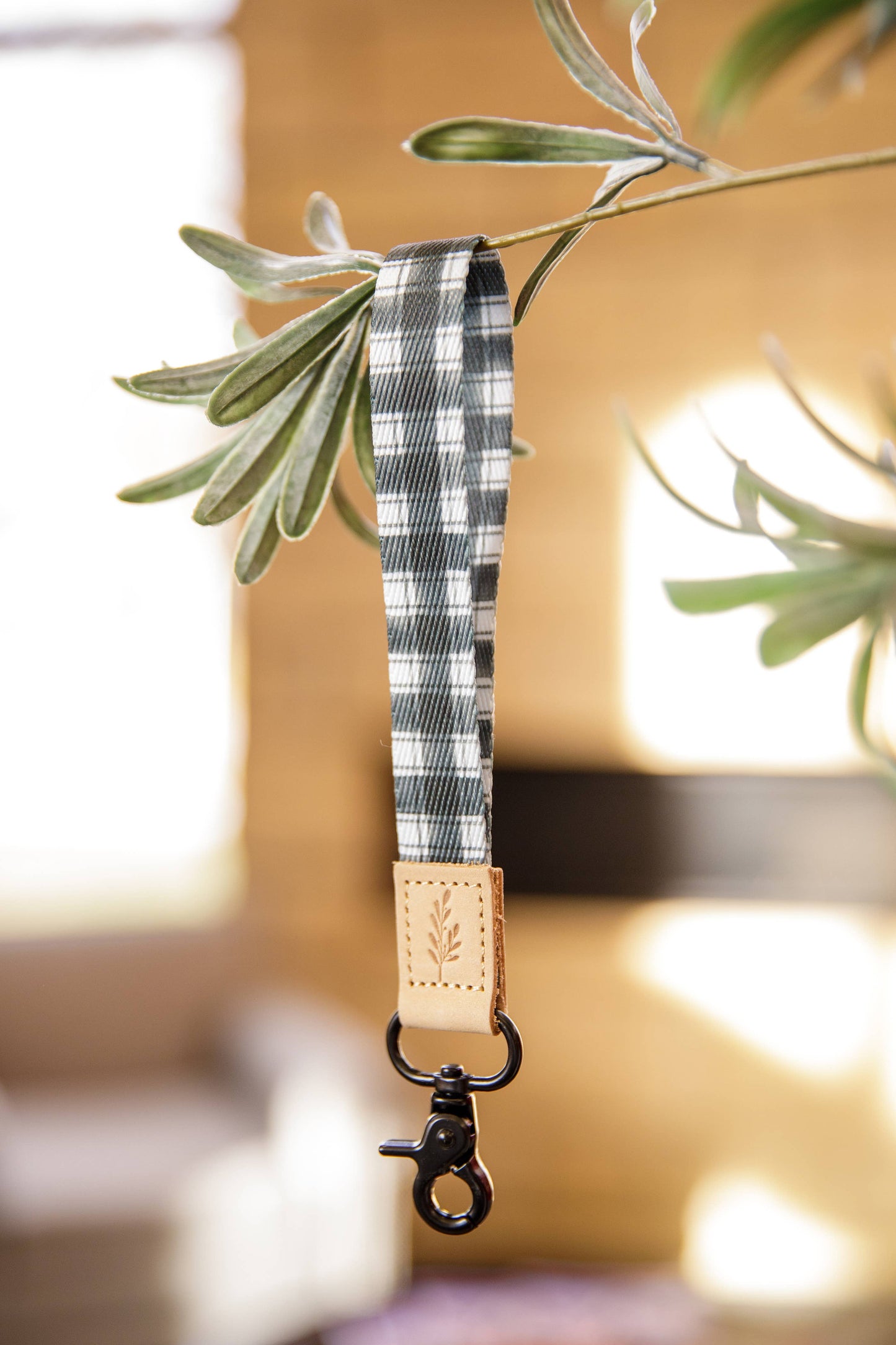 Wristlet Keychain, Wrist Lanyard, Black and White Checkered