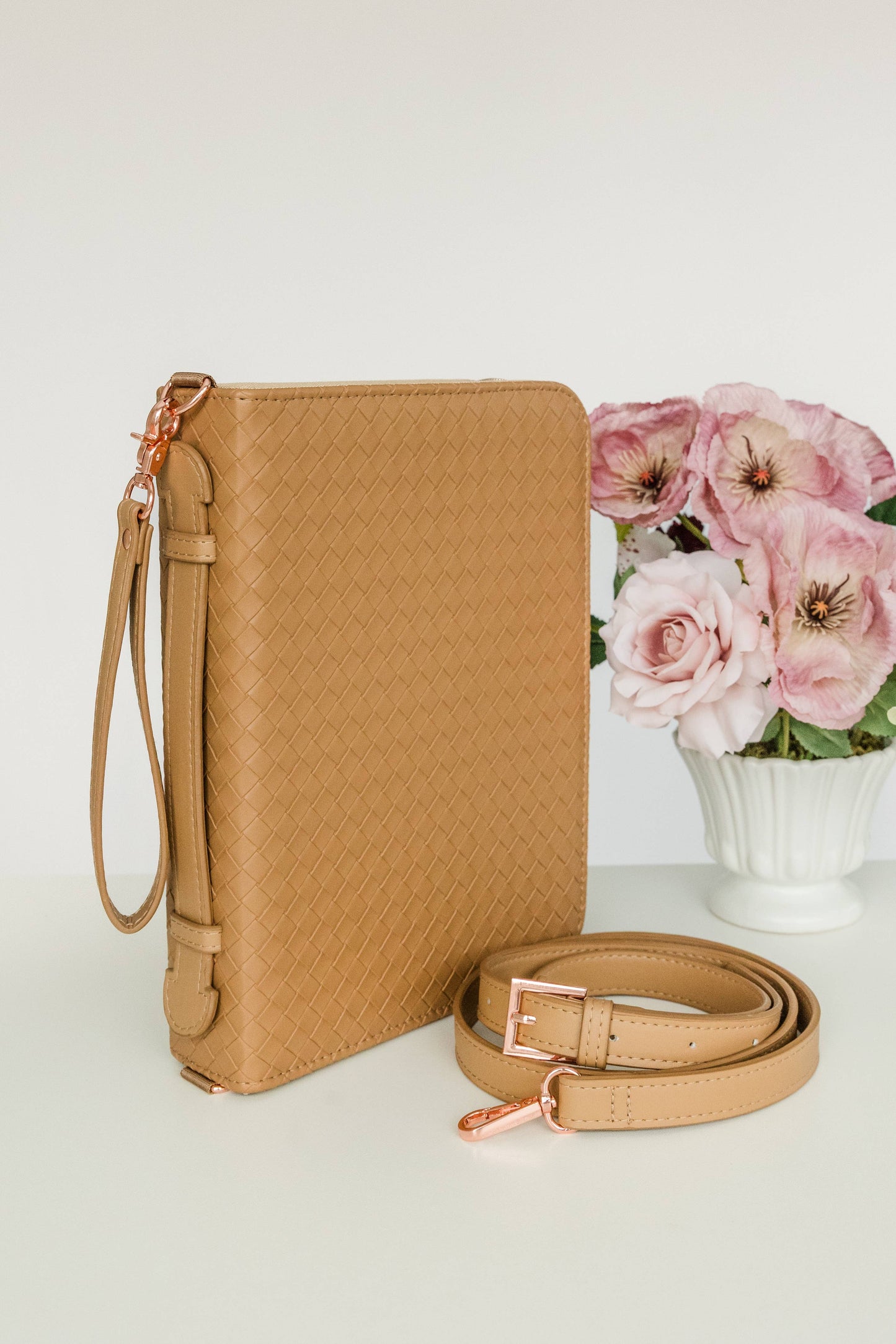 Bible Cover, Weave Bible Case, Crossbody CARAMEL