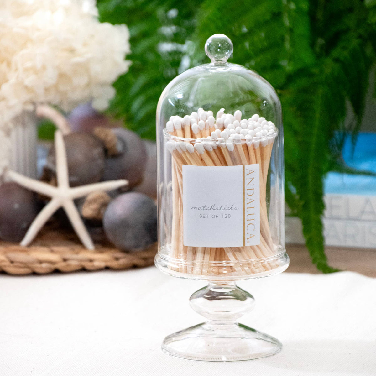 Tall Glass Jar with Lid & 120 Wooden White Matches