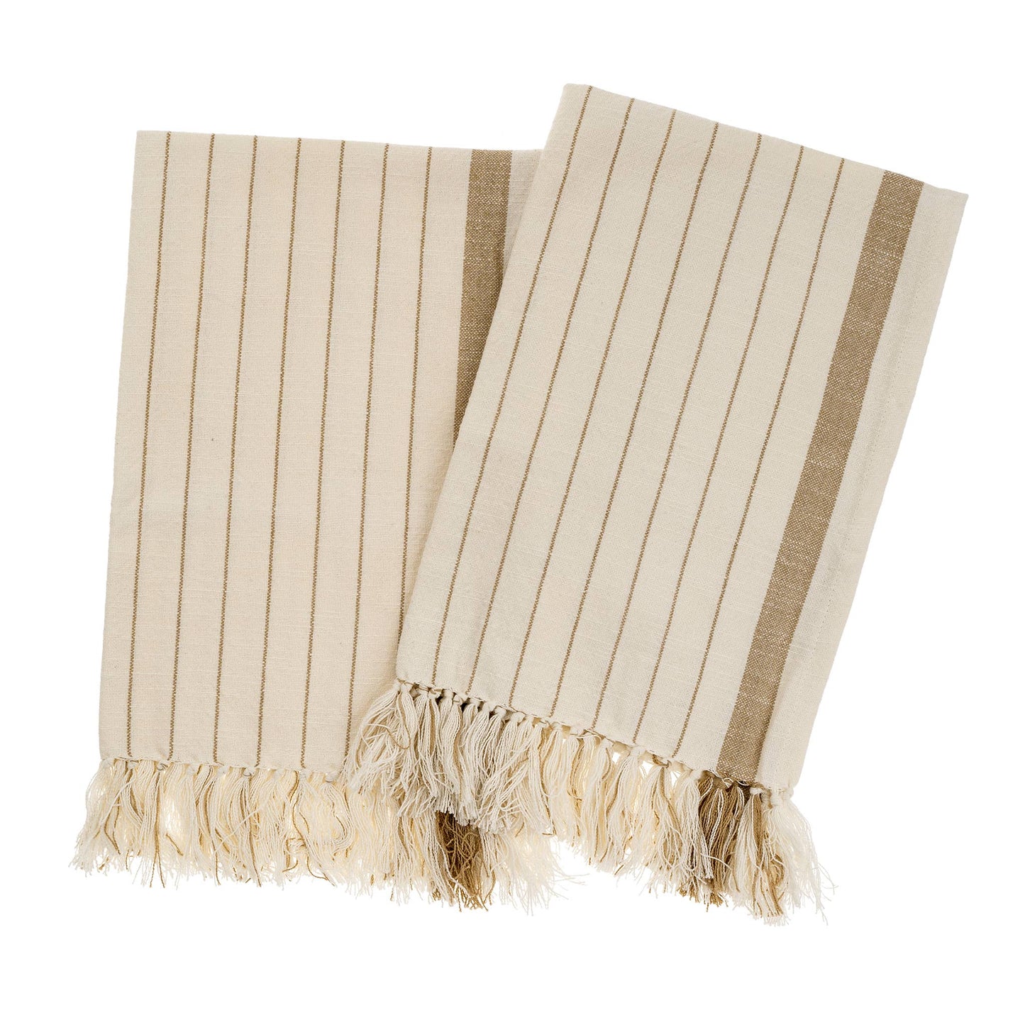 2 Pinstripe Hand Towels- Warm Sand