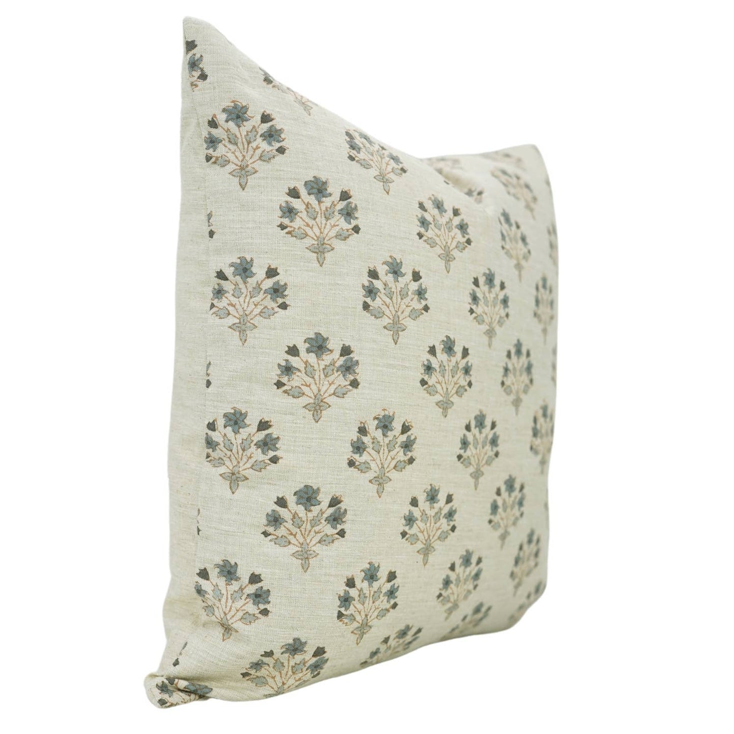 Floral Block Print Linen Blend Pillow Cover- Diwali Flower