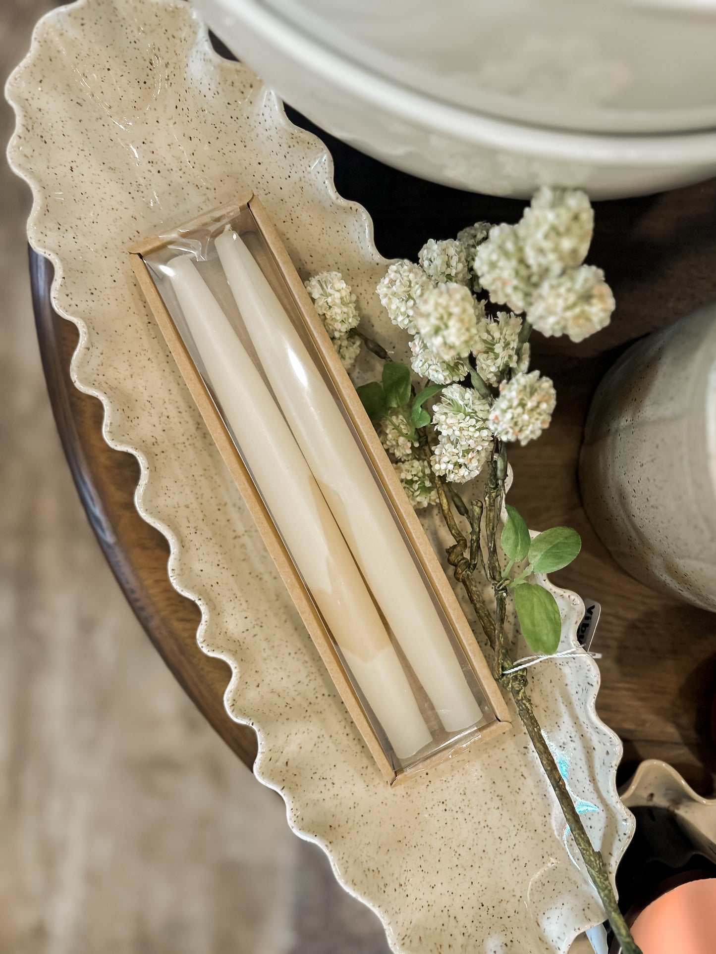 Unscented Taper Candles in Box, Cream Color, Set of 2