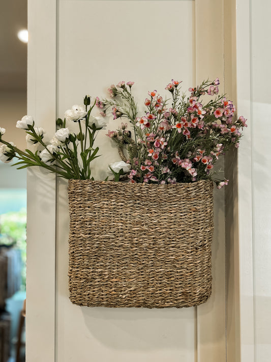 Hand-Woven Seagrass Wall Basket with Loop & Cotton Lining, Natural