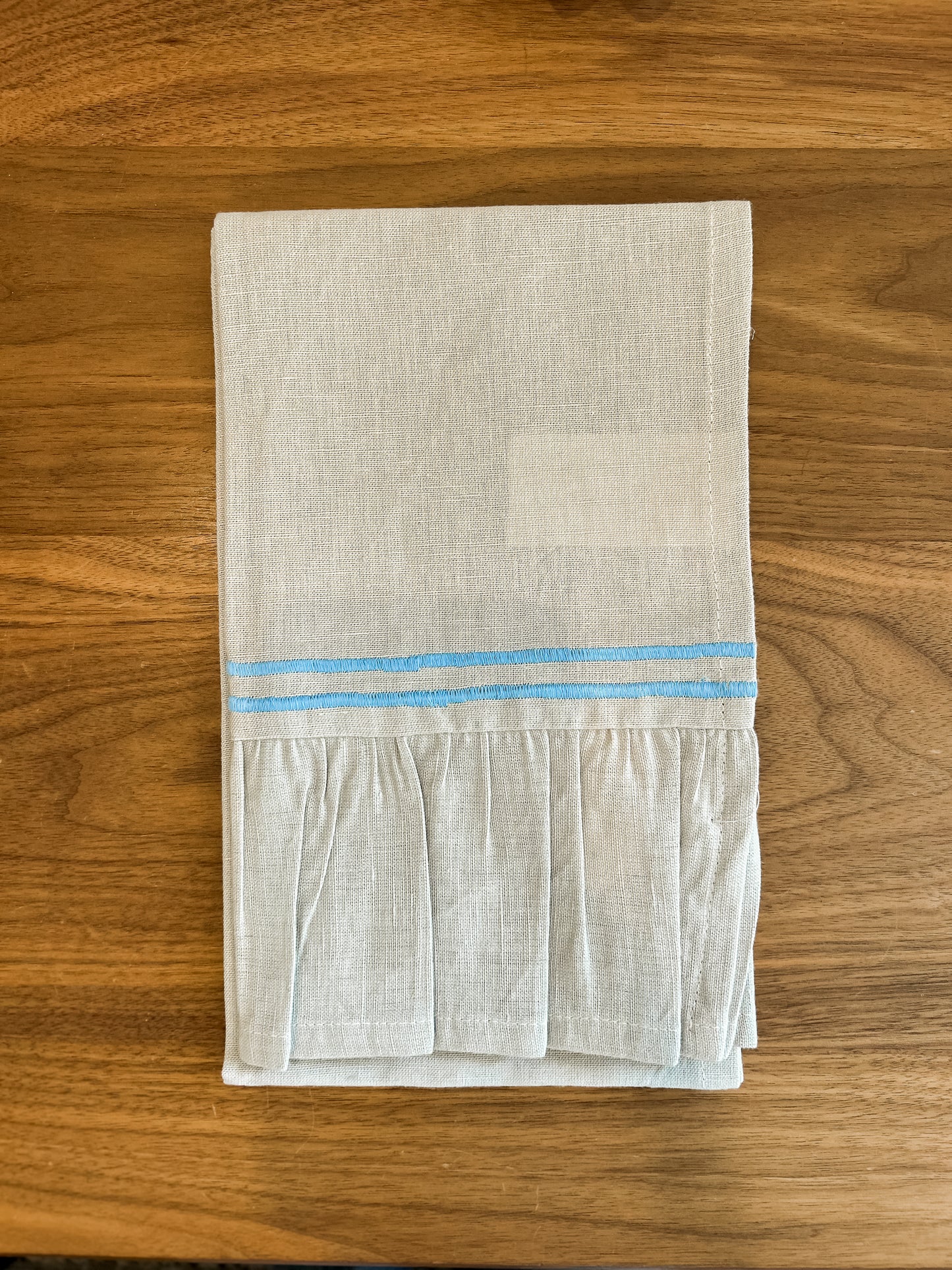 Cotton & Linen Tea Towel w/ Embroidered Stripes & Ruffle, 2 Colors