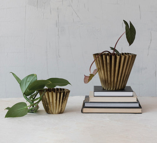 Fluted Brass Planter