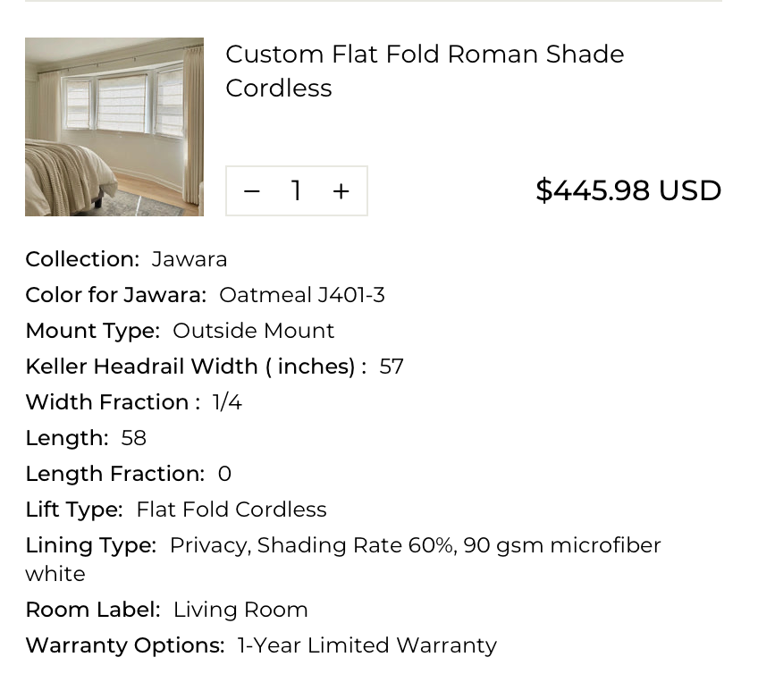 8 Roman Shades, 4 Drapes + 2 Curtain Rods