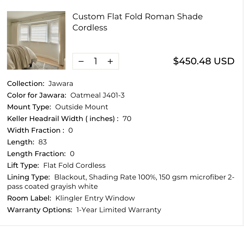 8 Roman Shades, 4 Drapes + 2 Curtain Rods