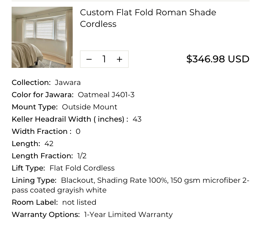 8 Roman Shades, 4 Drapes + 2 Curtain Rods