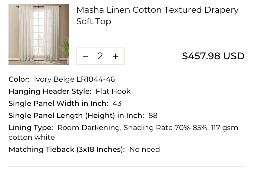 8 Roman Shades, 4 Drapes + 2 Curtain Rods
