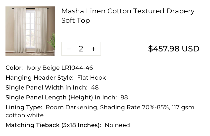 8 Roman Shades, 4 Drapes + 2 Curtain Rods