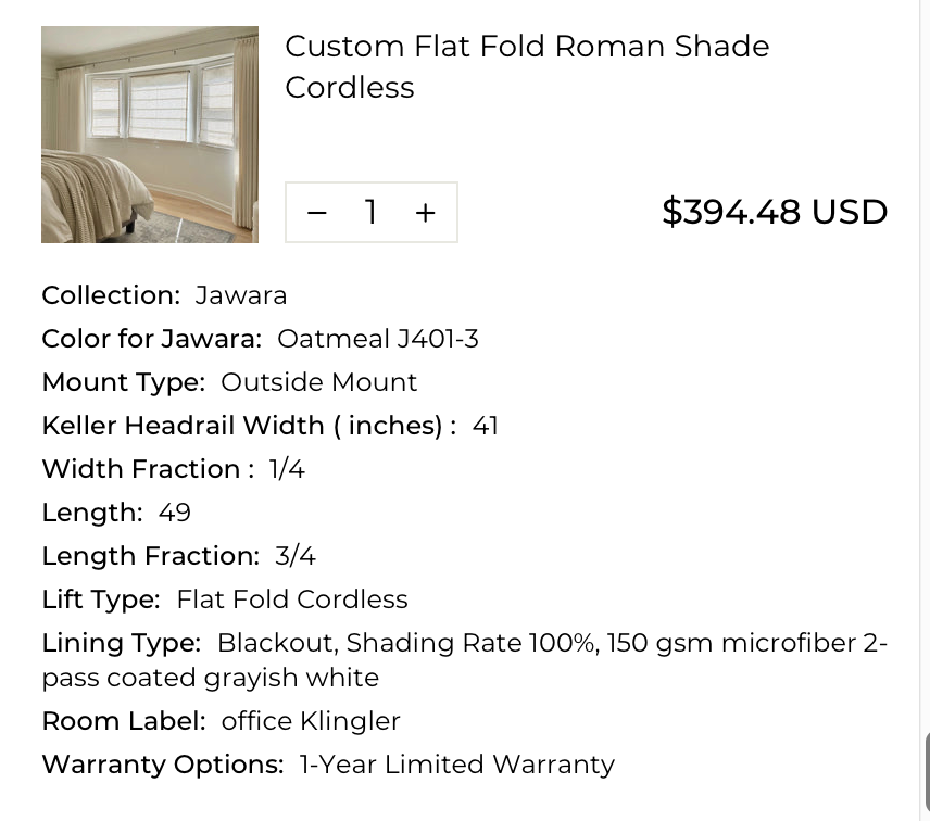 8 Roman Shades, 4 Drapes + 2 Curtain Rods