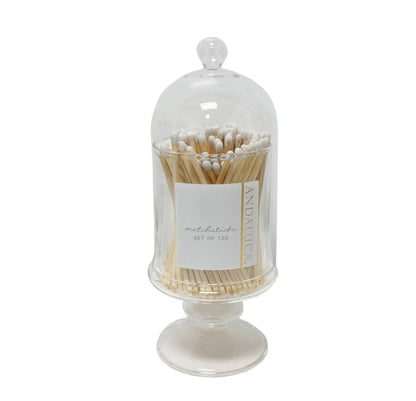 Tall Glass Jar with Lid & 120 Wooden White Matches