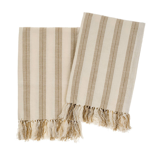2 French Stripe Hand Towels-Sand