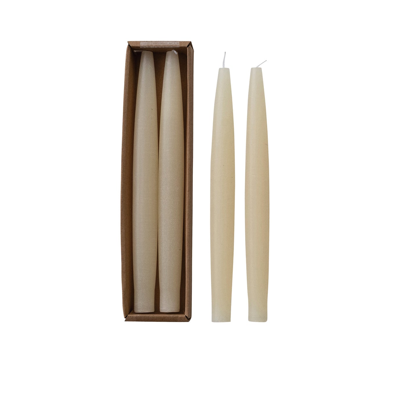 Unscented Taper Candles in Box, Cream Color, Set of 2