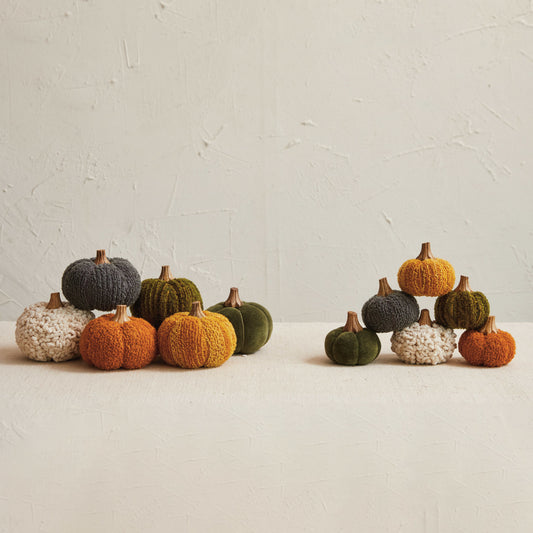 Bouclé + Velvet Pumpkin with Wood Stem