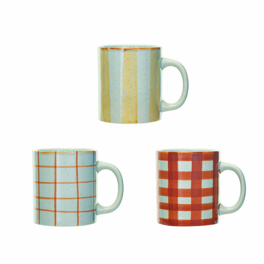 16 oz. Hand-Painted Stoneware Mug w/ Pattern, 3 Styles