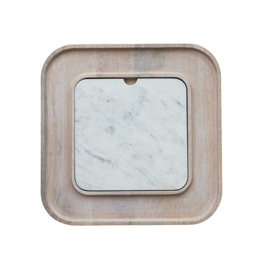 Mango Wood Serving Board w/ Removable Cheese/Cutting Board, Set of 2