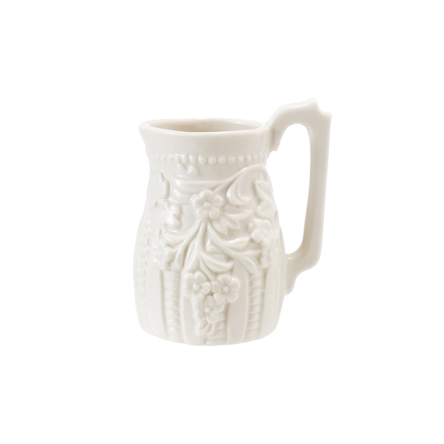 2 oz. Embossed Stoneware Vintage Reproduction Creamer, White