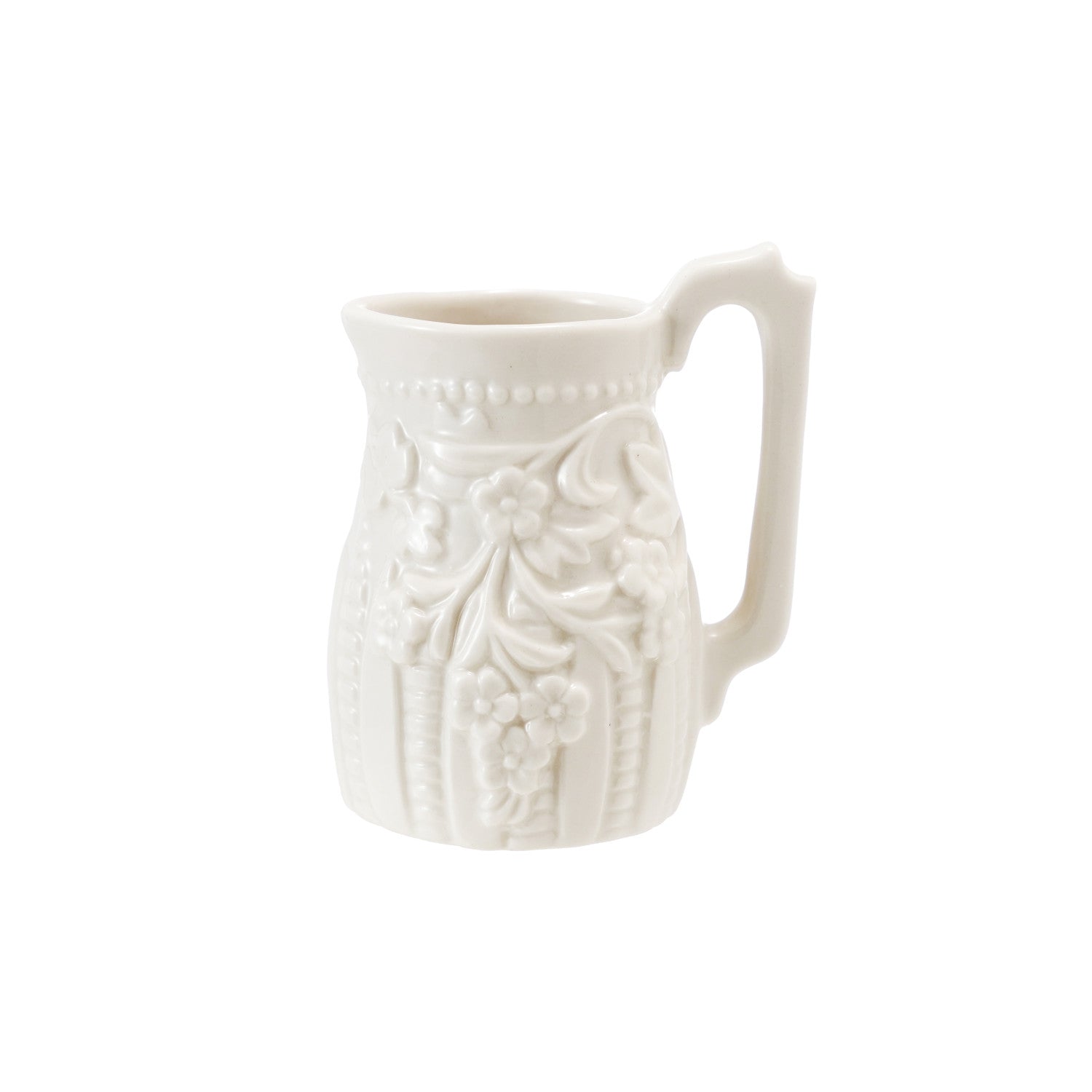 2 oz. Embossed Stoneware Vintage Reproduction Creamer, White