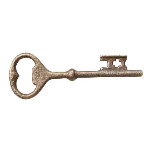 6-1/4"L Cast Iron Key Shaped Bottle Opener, Antique Brass Finish