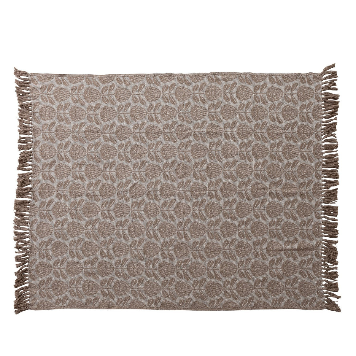 60"L x 50"W Woven Recycled Cotton Blend Jacquard Throw with Floral Pattern & Fringe