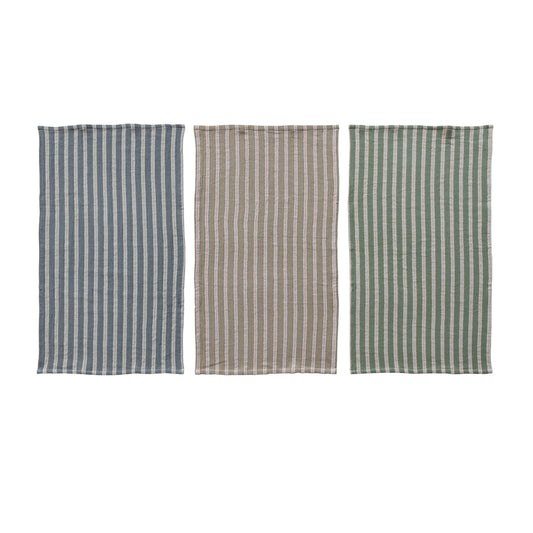 Woven Cotton Double Cloth Striped Tea Towel, 3 Colors