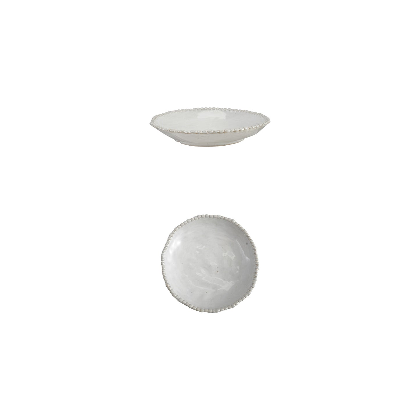 Stoneware Low Bowl with Hobnail Rim, White