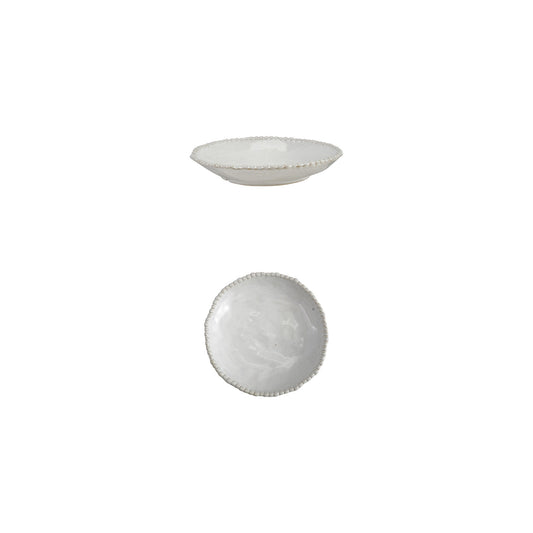 Stoneware Low Bowl with Hobnail Rim, White