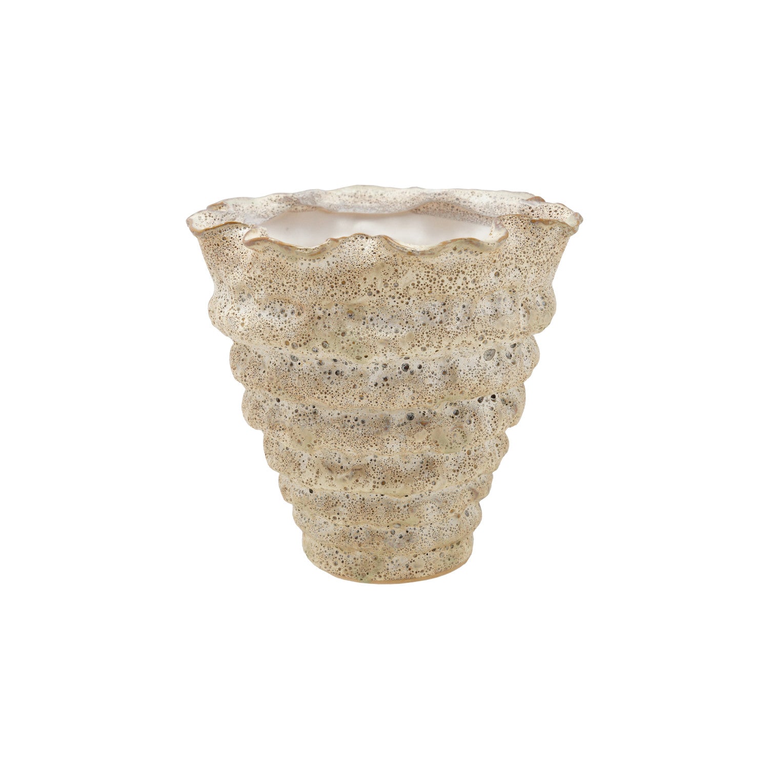 Stoneware Organic Shaped Vase, Volcano Finish, Cream Color (Each One Will Vary)