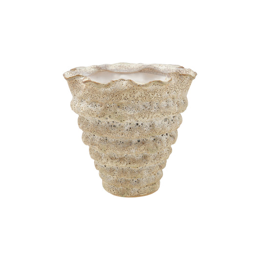 Stoneware Organic Shaped Vase, Volcano Finish, Cream Color (Each One Will Vary)