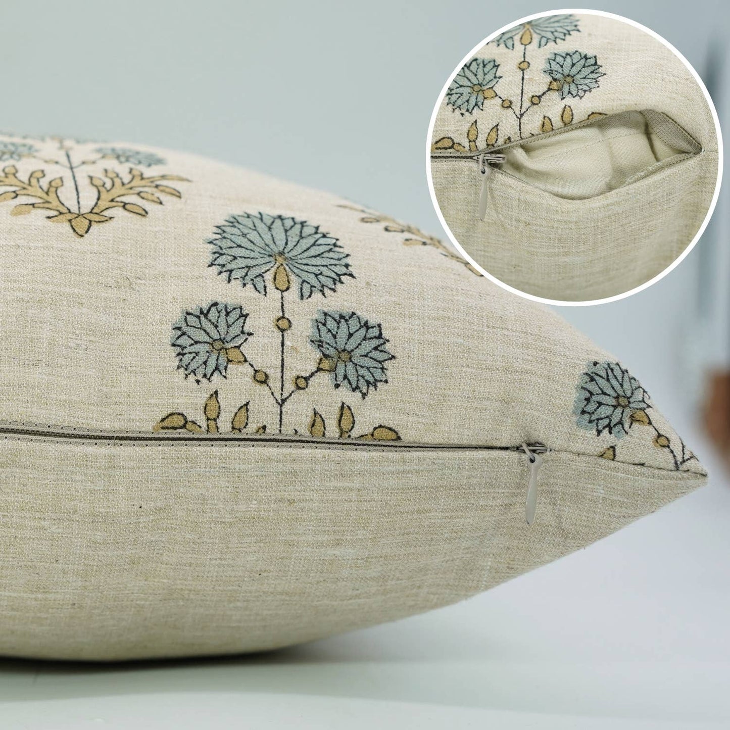 Boho Decor Block Print Linen Blend Pillow Cover - Rishi