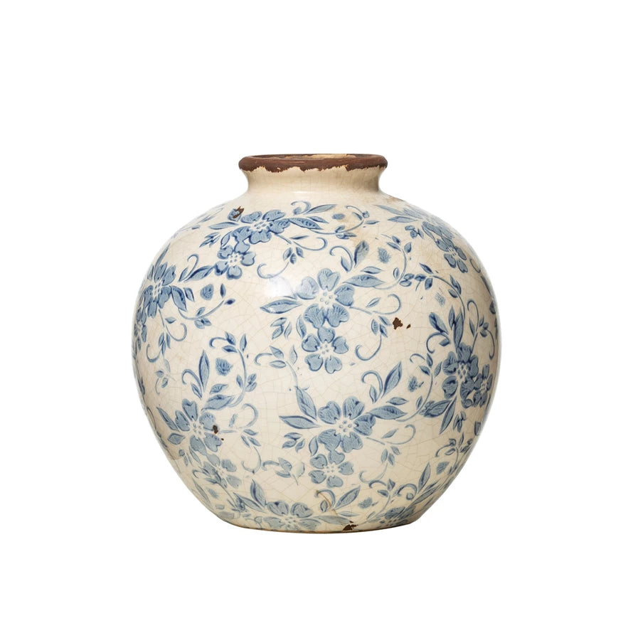 Cream + Blue Terracotta Vase