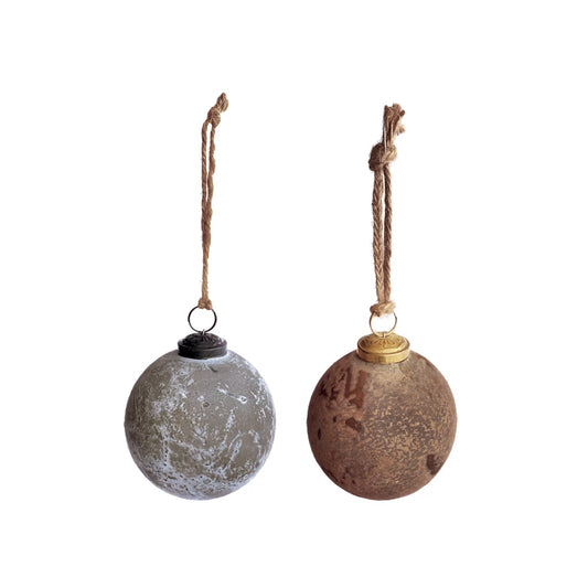 Glass Ball Distressed Frosted Finish Ornament