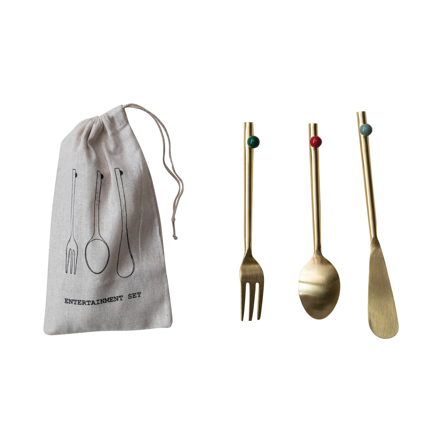 Stainless Steel Cutlery Set with Enameled Ball, Set of 3 in Bag